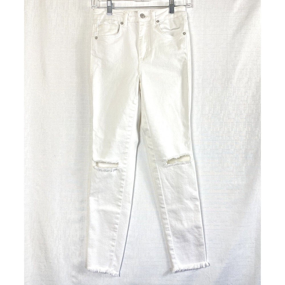We The Free Free People Size 26 White Maggie Mid Rise Distressed Straight Jeans